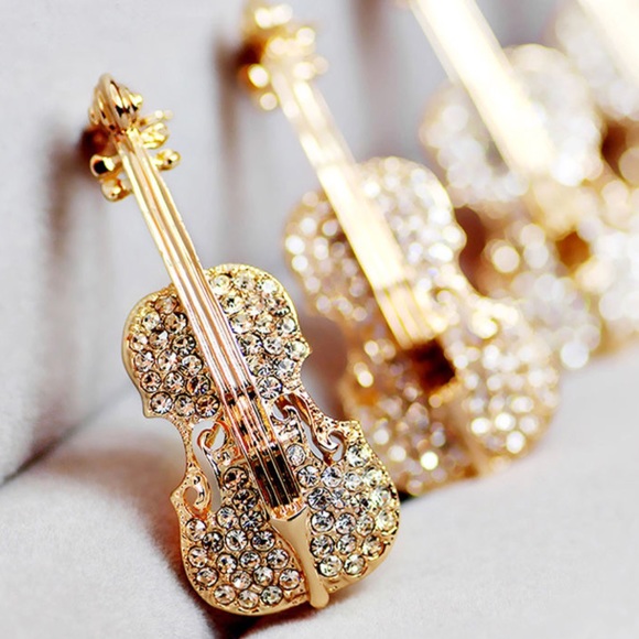 NWT Violin brooch in gold or silver - Picture 3 of 8